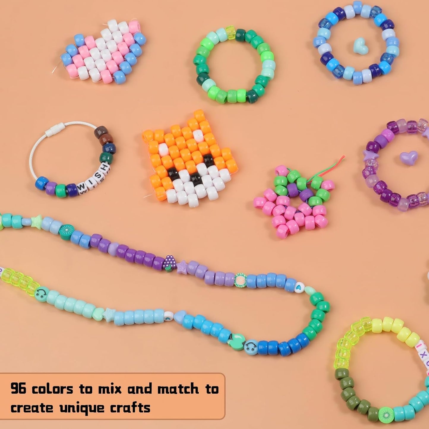 4000Pcs Pony Beads Friendship Bracelet Making Kit Included 96 Colors Kandi Bead,Letter Beads,Beads for Bracelet Making Kit DIY Crafts