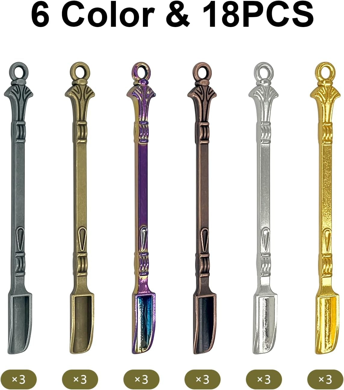 18-Pack Mini Spoons, 3-Inch Metal Tiny Shovels, Small Medicine Spoons for Home Kitchen Spices, Necklace Charms Pendants DIY Craft Making (6 Colors)