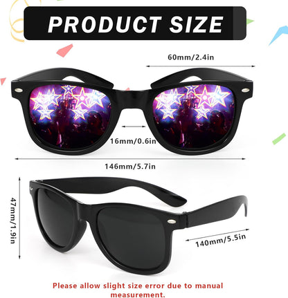 3PCS Diffraction Glasses, 3D Prism Rainbow Heart Star Effect Light Refraction Rave Glasses for Bar Concert EDM Party