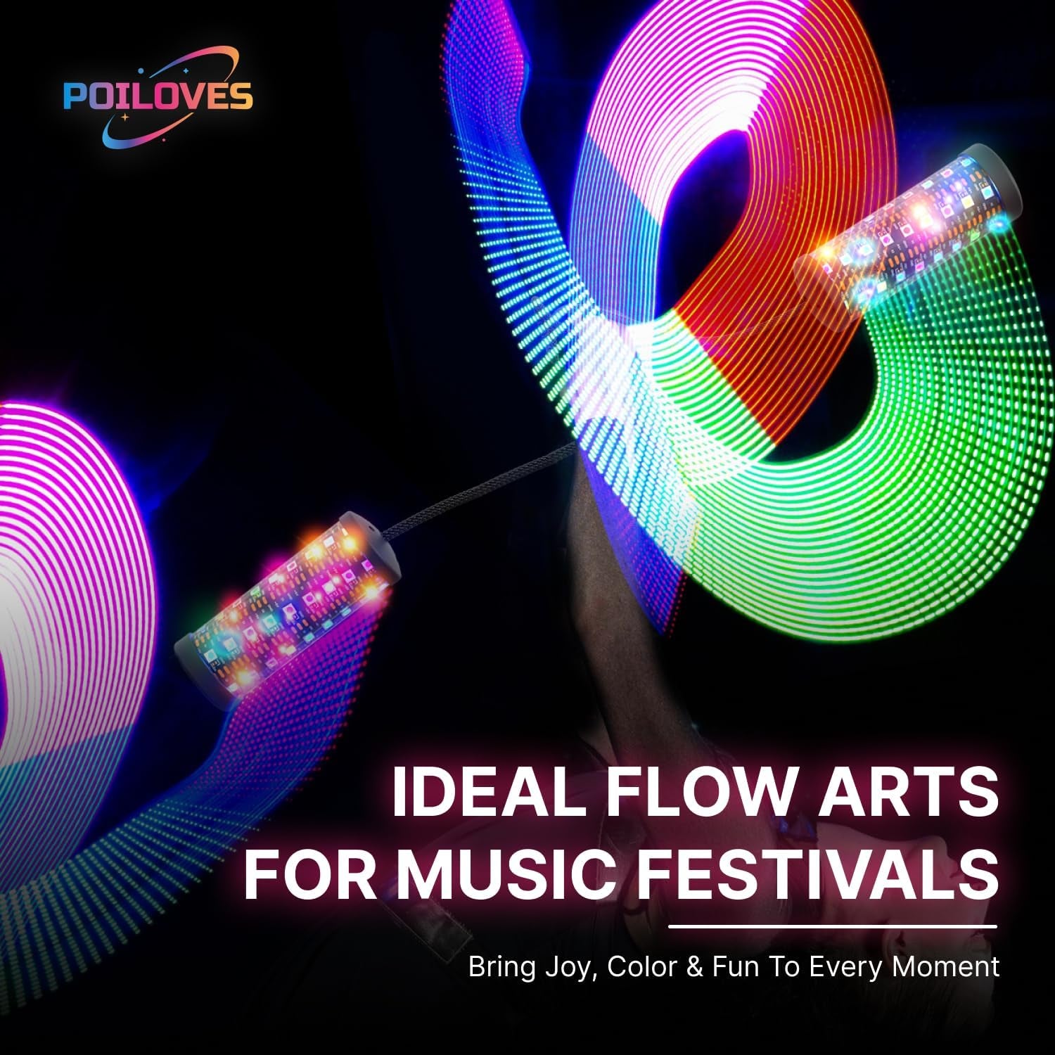 LED Poi Stick, 241 Light Modes USB Rechargeable Magic Glow Stick with Customizable Colors, Profound Visual Effect for Flow Arts Rave Festival Performance