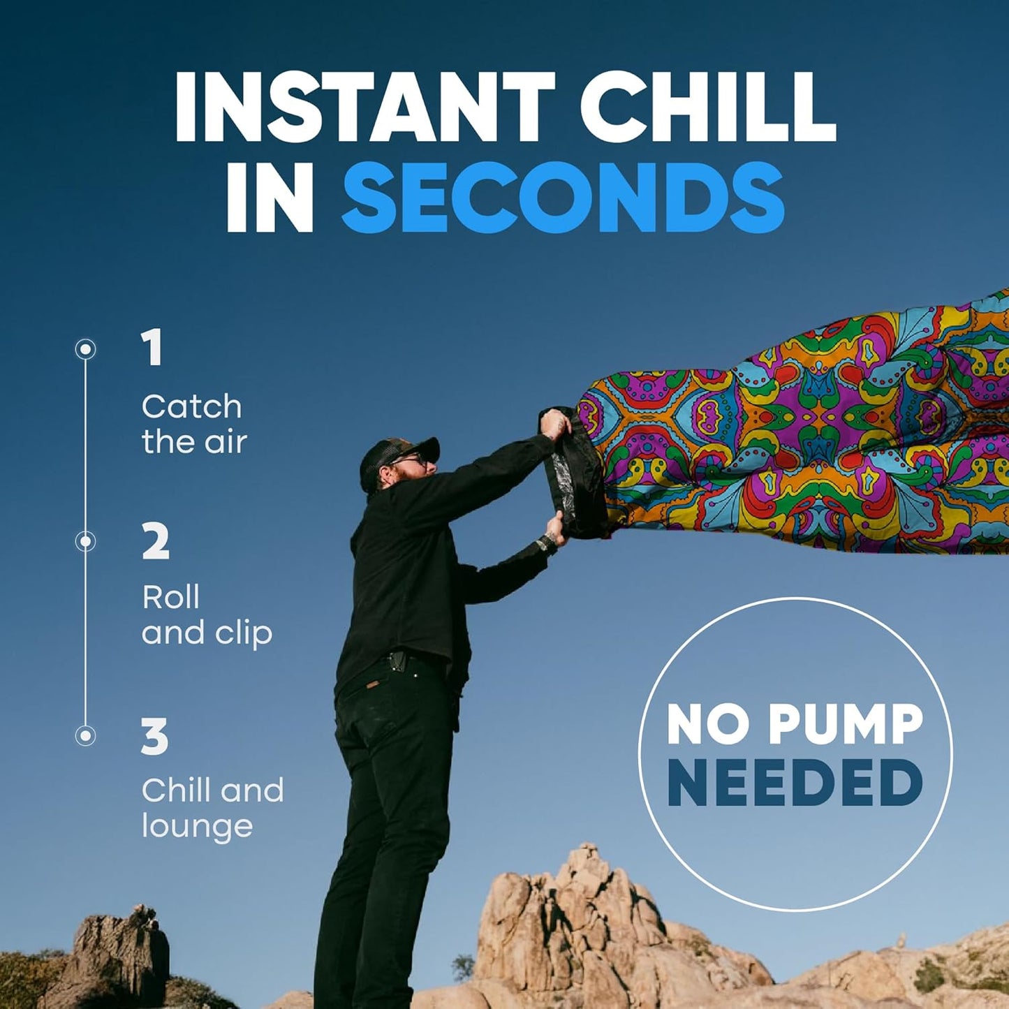 Inflatable Couch – Unique Designs - No-Pump Setup, Ripstop Polyester, Stability Pegs, Fun Prints - Portable Air Inflatable Lounger for Beach, Camping, Festivals, and Tailgating