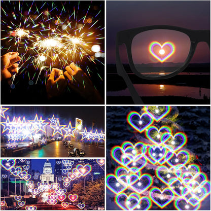 3PCS Diffraction Glasses, 3D Prism Rainbow Heart Star Effect Light Refraction Rave Glasses for Bar Concert EDM Party