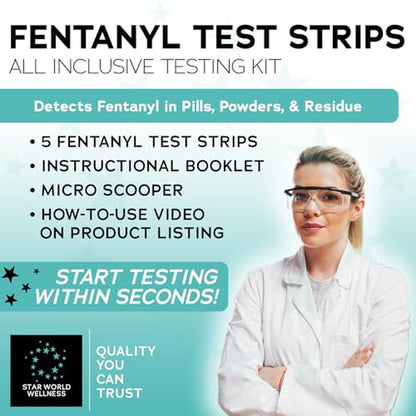 Fentanyl Test Strips Kit with Quick Results, 5 Pack, Testing for Liquid and Powder Substances, Rapid Response for Liquids, Powders and Pills, 10Mg Micro Scooper Included