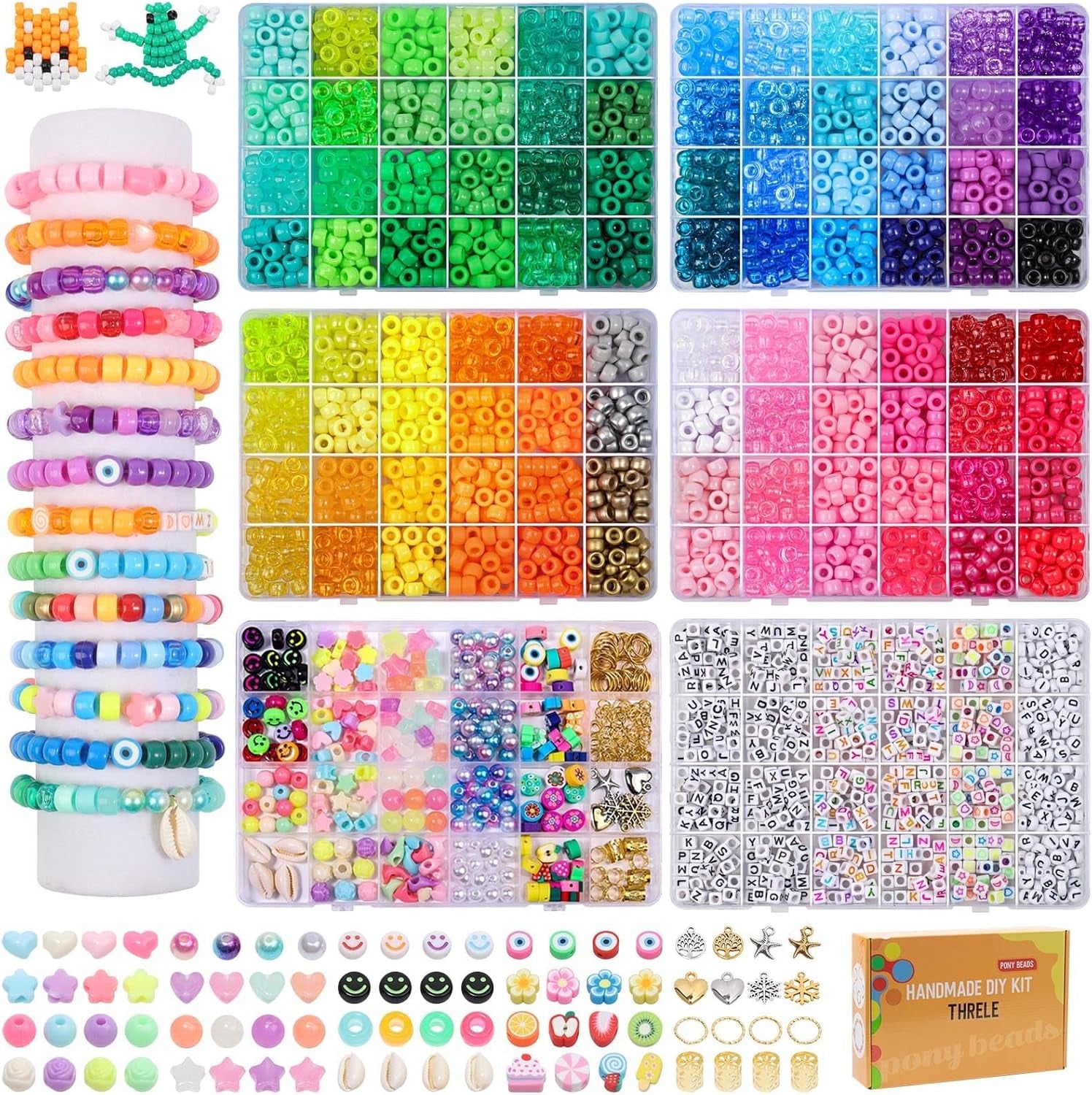 4000Pcs Pony Beads Friendship Bracelet Making Kit Included 96 Colors Kandi Bead,Letter Beads,Beads for Bracelet Making Kit DIY Crafts