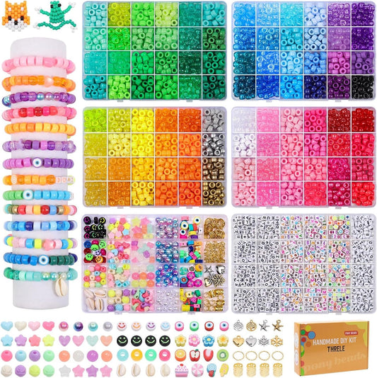 4000Pcs Pony Beads Friendship Bracelet Making Kit Included 96 Colors Kandi Bead,Letter Beads,Beads for Bracelet Making Kit DIY Crafts