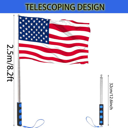 8.2Ft Tour Guide Flag Pole Telescoping Handheld Flagpoles Stainless Steel Extendable Portable Flag Pole with Clips for Tour Guide Teaching Point Horse Training Totem Pole Festival Parade