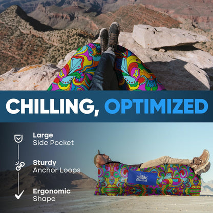 Inflatable Couch – Unique Designs - No-Pump Setup, Ripstop Polyester, Stability Pegs, Fun Prints - Portable Air Inflatable Lounger for Beach, Camping, Festivals, and Tailgating