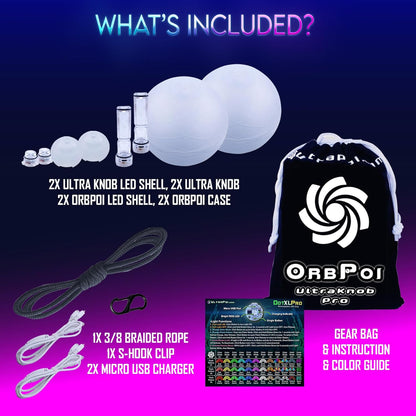 Orbpoi LED Poi Balls – USB Rechargeable Spinning Orb Flow W/ 30+ Color Modes – Glow Poi Balls W/Led Knob Handles & Soft Cases – LED Visual Poi for Rave Parties Festivals & Flow Arts