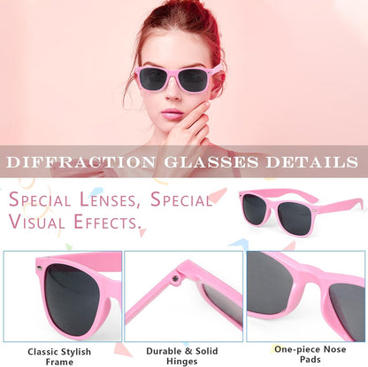 3PCS Diffraction Glasses, 3D Prism Rainbow Heart Star Effect Light Refraction Rave Glasses for Bar Concert EDM Party