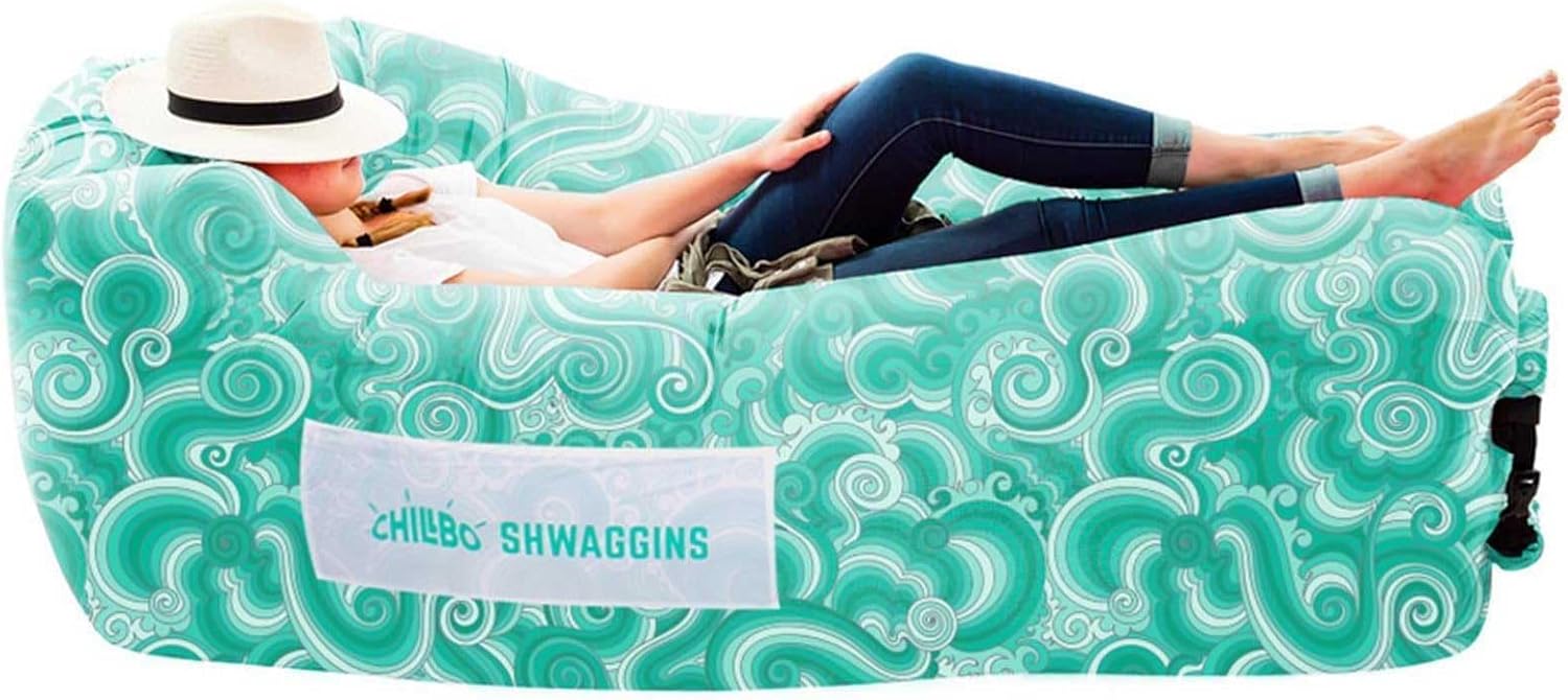 Inflatable Couch – Unique Designs - No-Pump Setup, Ripstop Polyester, Stability Pegs, Fun Prints - Portable Air Inflatable Lounger for Beach, Camping, Festivals, and Tailgating