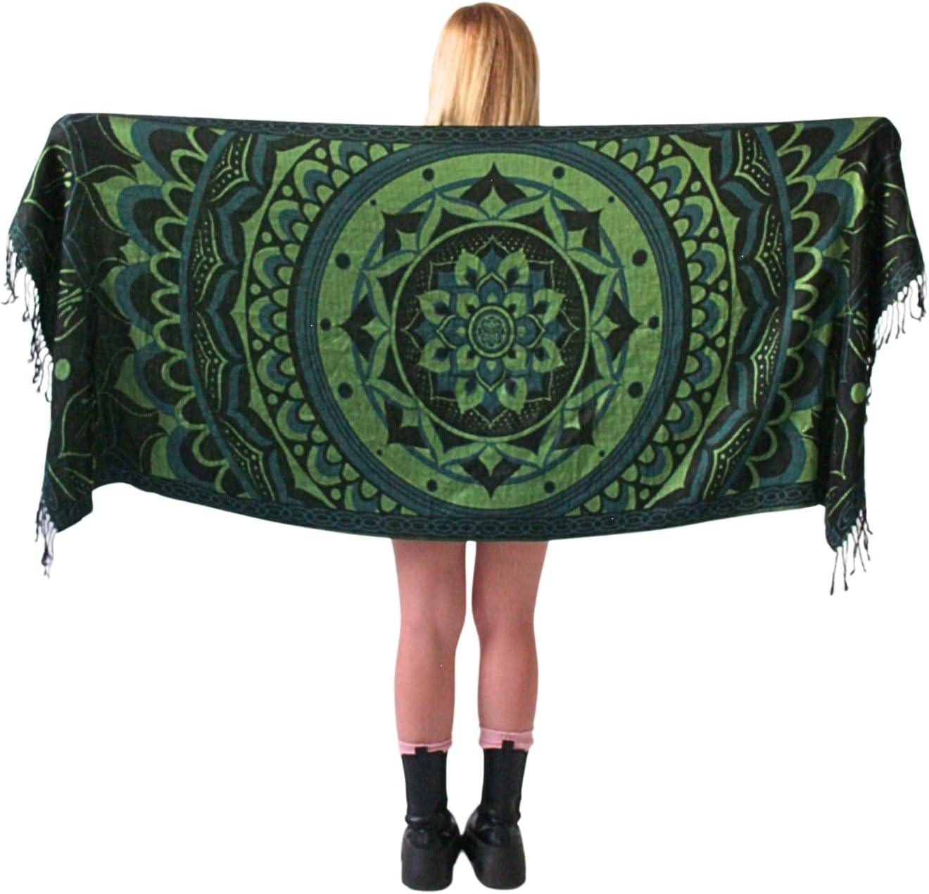 Labyrinth Flower Pashmina Shawl, W/Fringes Womens Scarf, Versatile Wrap for Festivals, Raves, Blankets