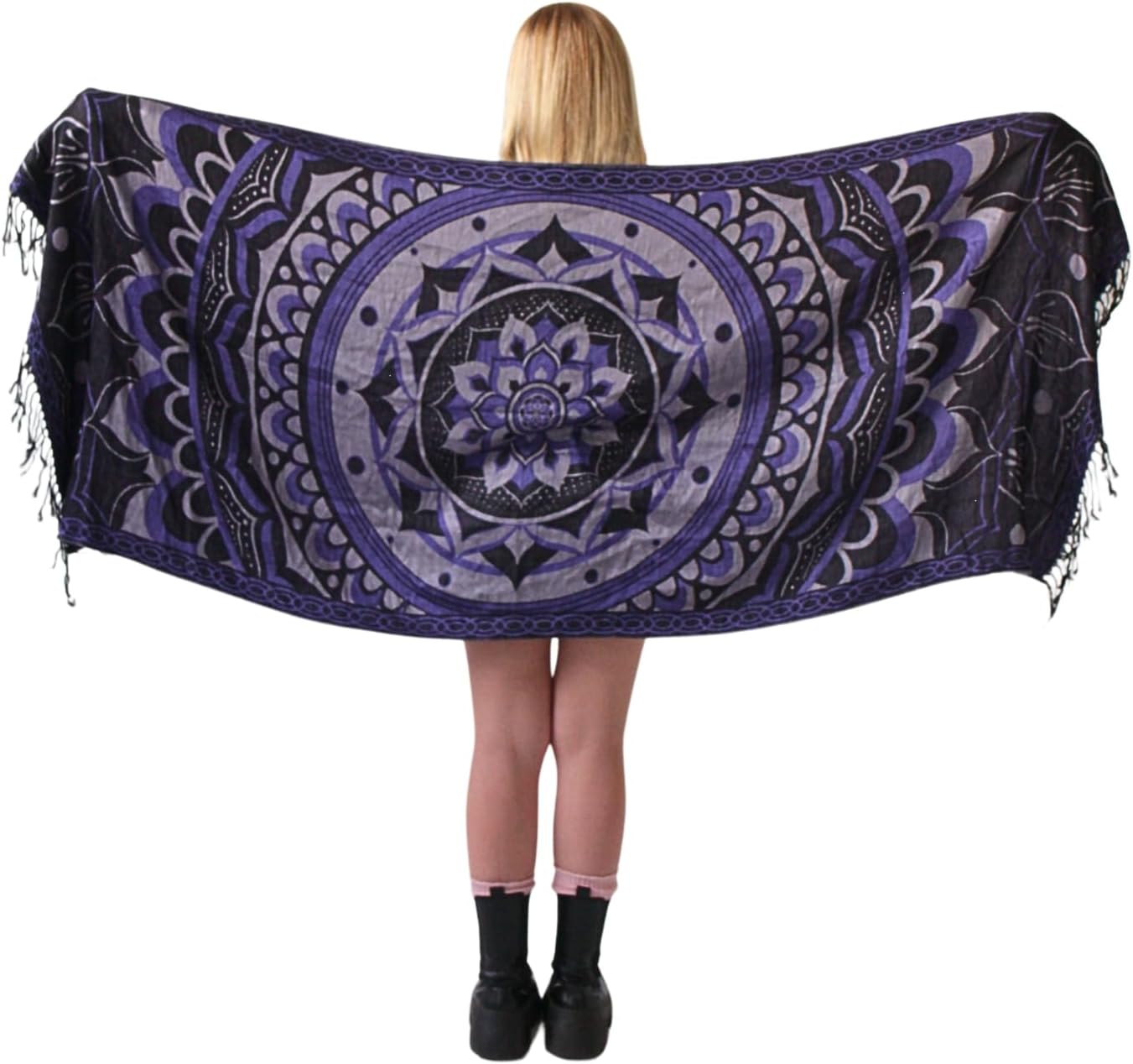 Labyrinth Flower Pashmina Shawl, W/Fringes Womens Scarf, Versatile Wrap for Festivals, Raves, Blankets