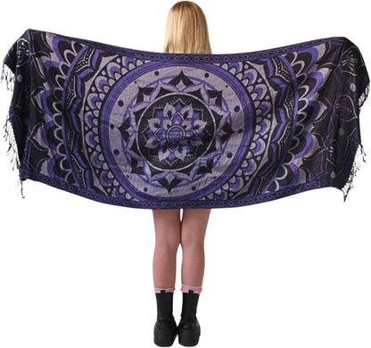 Labyrinth Flower Pashmina Shawl, W/Fringes Womens Scarf, Versatile Wrap for Festivals, Raves, Blankets