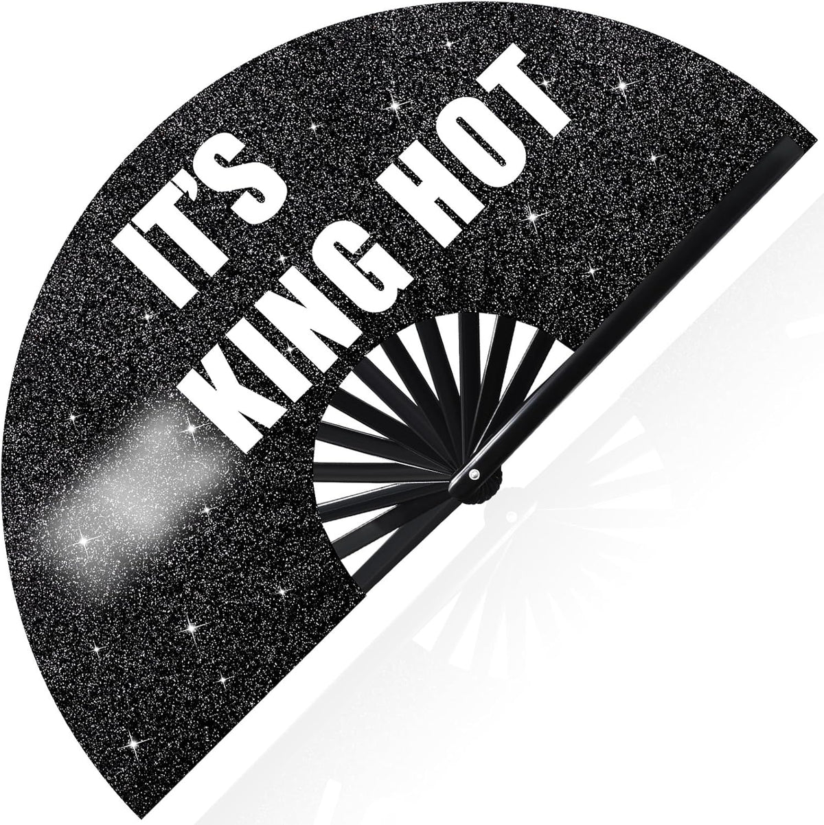 13'' Large Folding Fans for Line Dancing Glitter Large Rave Hand Fan Clack Rave Fan for Women for Edm Music Party Decor(Black,Cool)