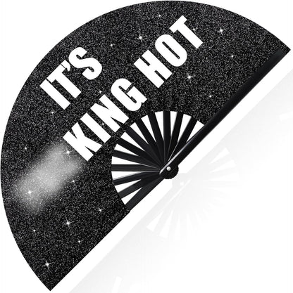 13'' Large Folding Fans for Line Dancing Glitter Large Rave Hand Fan Clack Rave Fan for Women for Edm Music Party Decor(Black,Cool)