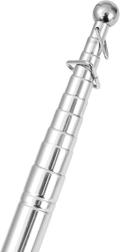 8.2Ft Tour Guide Flag Pole Telescoping Handheld Flagpoles Stainless Steel Extendable Portable Flag Pole with Clips for Tour Guide Teaching Point Horse Training Totem Pole Festival Parade