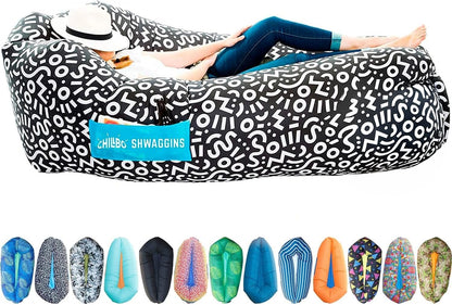 Inflatable Couch – Unique Designs - No-Pump Setup, Ripstop Polyester, Stability Pegs, Fun Prints - Portable Air Inflatable Lounger for Beach, Camping, Festivals, and Tailgating