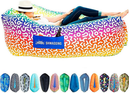 Inflatable Couch – Unique Designs - No-Pump Setup, Ripstop Polyester, Stability Pegs, Fun Prints - Portable Air Inflatable Lounger for Beach, Camping, Festivals, and Tailgating