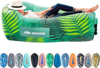Inflatable Couch – Unique Designs - No-Pump Setup, Ripstop Polyester, Stability Pegs, Fun Prints - Portable Air Inflatable Lounger for Beach, Camping, Festivals, and Tailgating