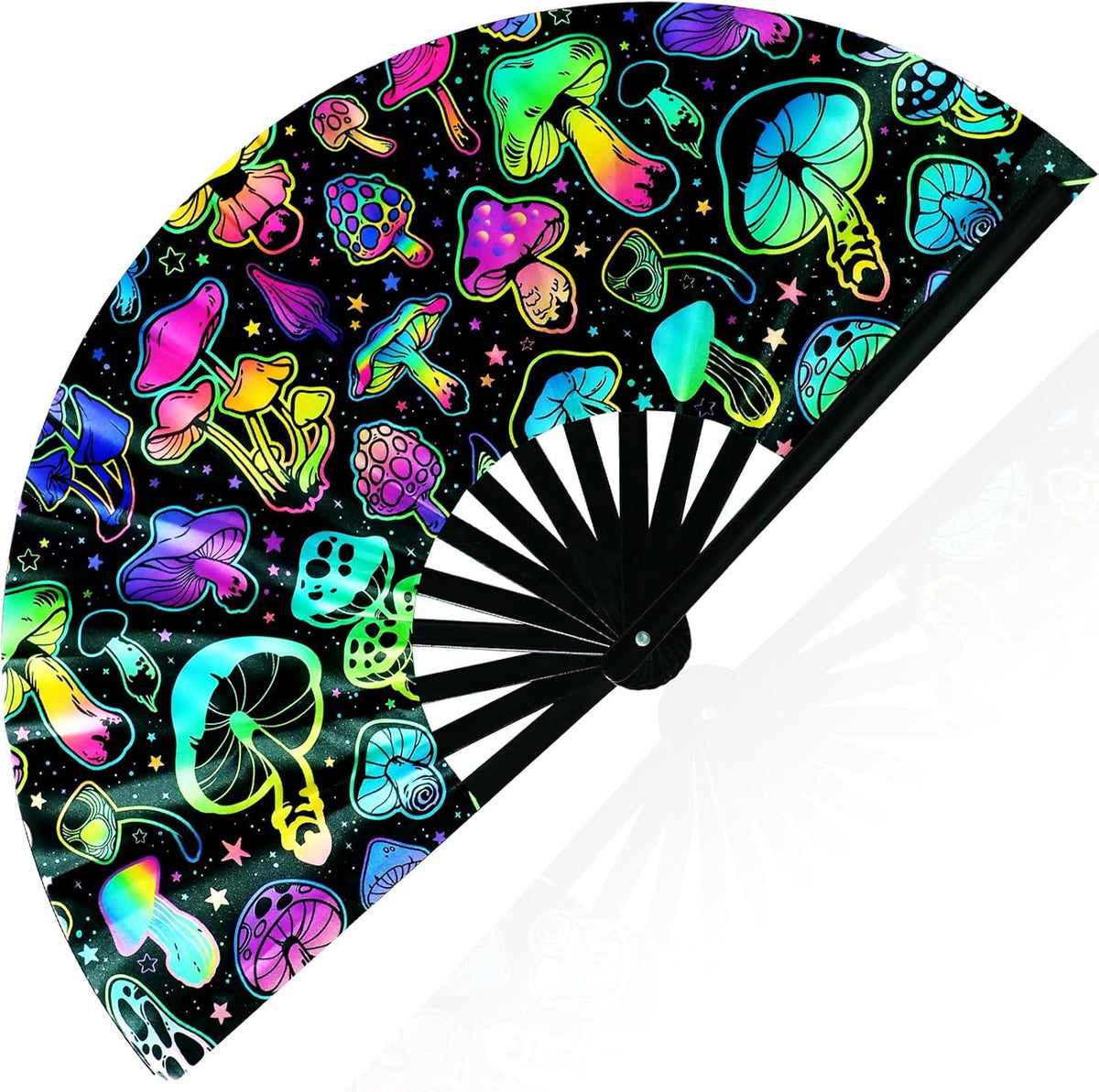 13'' Large Folding Fans for Line Dancing Glitter Large Rave Hand Fan Clack Rave Fan for Women for Edm Music Party Decor(Black,Cool)