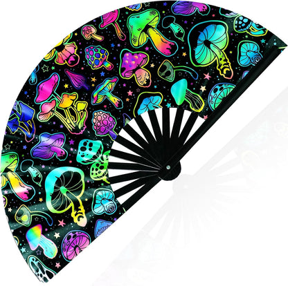 13'' Large Folding Fans for Line Dancing Glitter Large Rave Hand Fan Clack Rave Fan for Women for Edm Music Party Decor(Black,Cool)