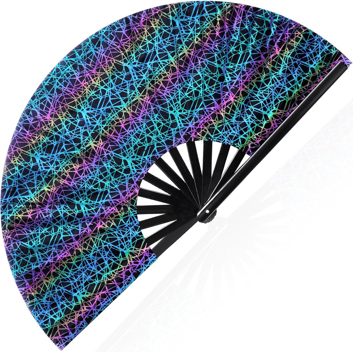 13'' Large Folding Fans for Line Dancing Glitter Large Rave Hand Fan Clack Rave Fan for Women for Edm Music Party Decor(Black,Cool)