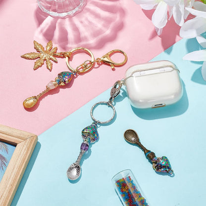 3 Pcs 3 Colors Natural Genstone Pendants, 2.6 Inch Long Mushroom Spoon Alloy Charms Wire Wrapped Necklace Spoons Charms for DIY Craft Jewelry Making Necklace Bracelet Key Chain