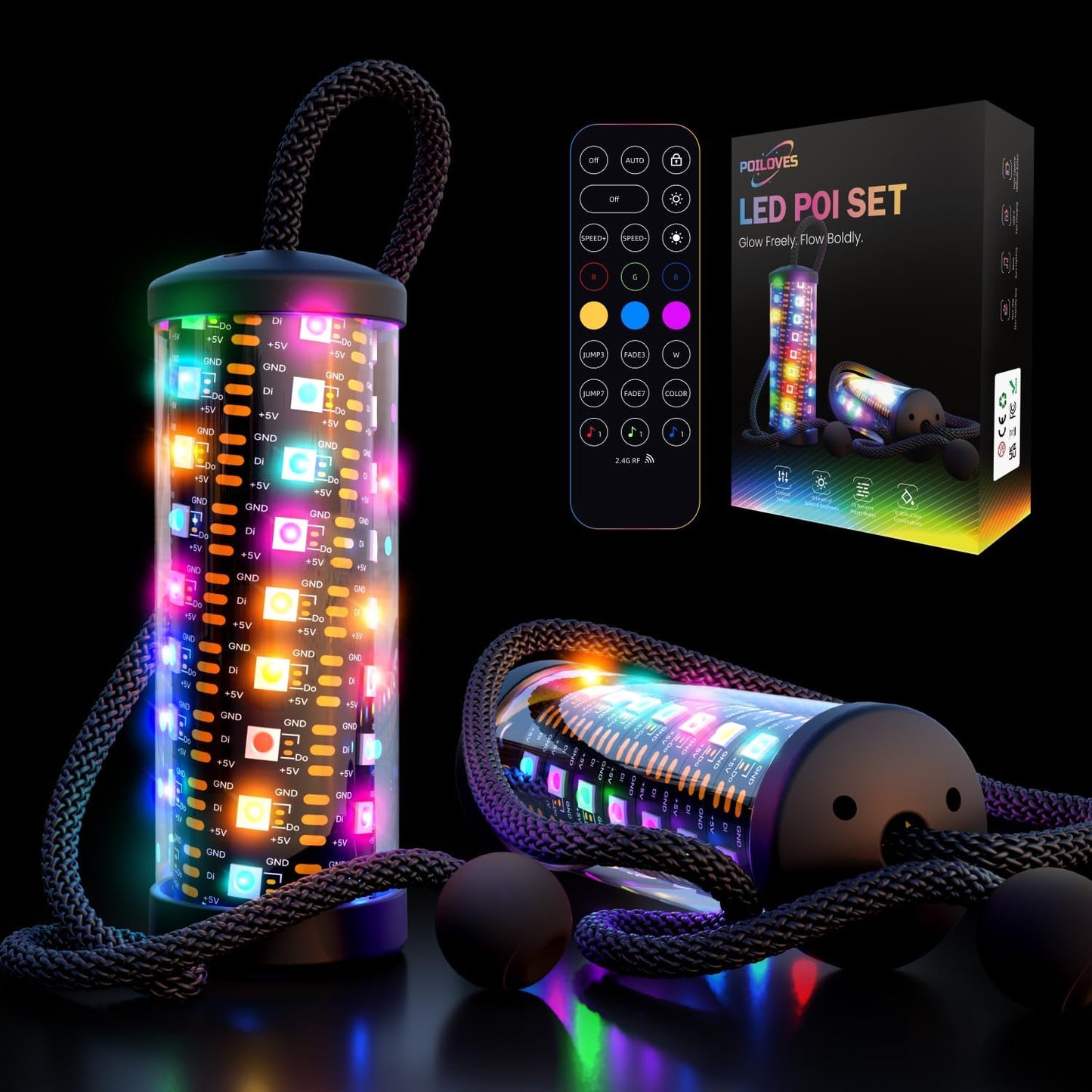 LED Poi Stick, 241 Light Modes USB Rechargeable Magic Glow Stick with Customizable Colors, Profound Visual Effect for Flow Arts Rave Festival Performance