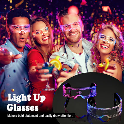 2 Pack Light up Glasses for Party LED Glass for Adults Kids Futuristic Sunglasses 7 Color Neon Glasses Glowing in Dark Accessories,Gifts(Elegant Style)