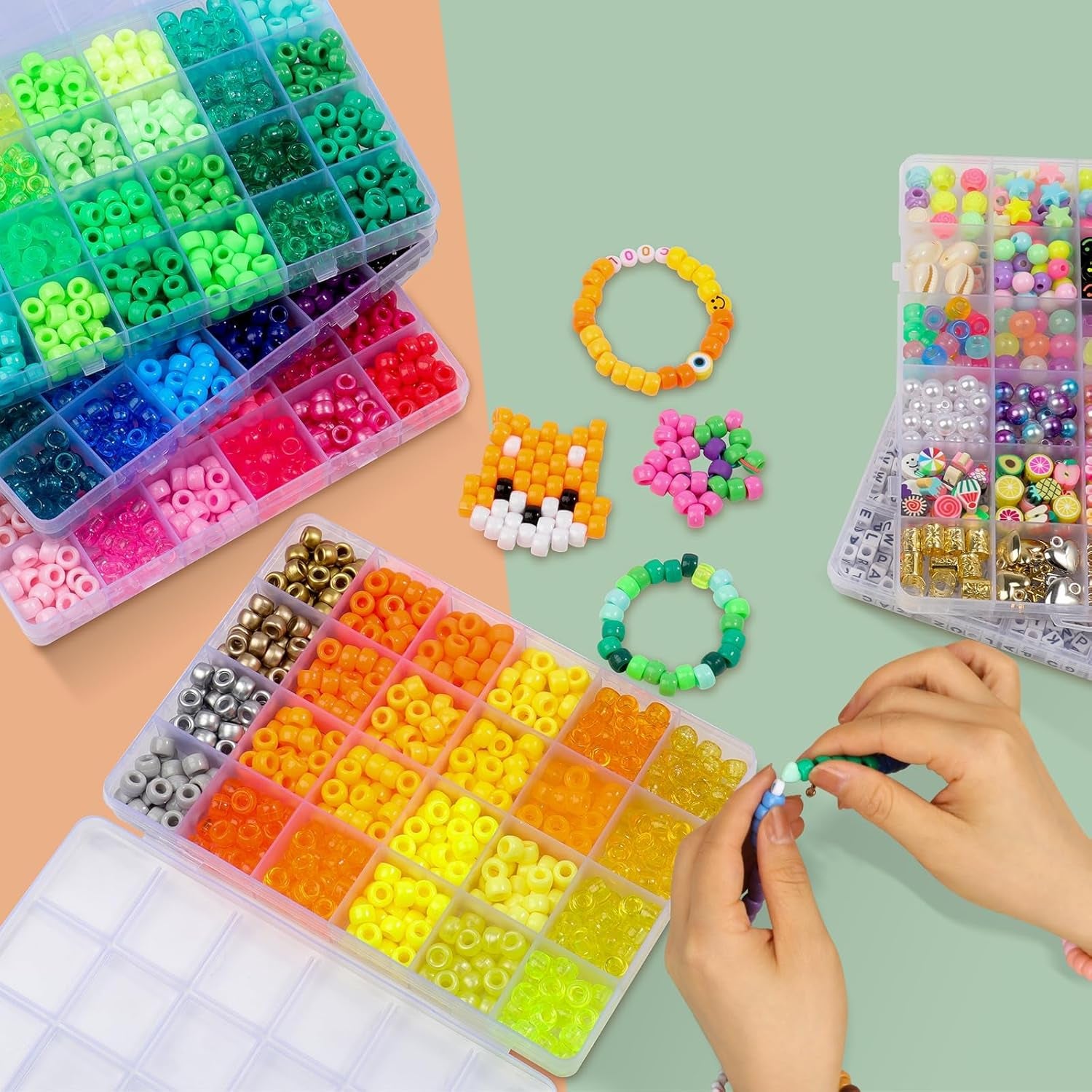 4000Pcs Pony Beads Friendship Bracelet Making Kit Included 96 Colors Kandi Bead,Letter Beads,Beads for Bracelet Making Kit DIY Crafts