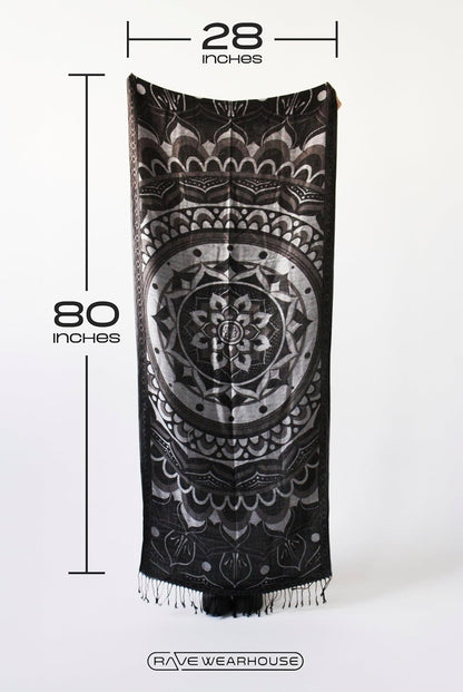 Labyrinth Flower Pashmina Shawl, W/Fringes Womens Scarf, Versatile Wrap for Festivals, Raves, Blankets