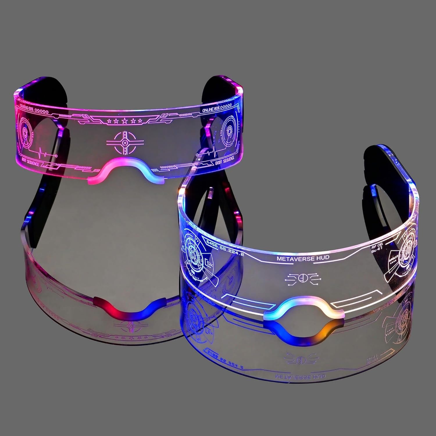 2 Pack Light up Glasses for Party LED Glass for Adults Kids Futuristic Sunglasses 7 Color Neon Glasses Glowing in Dark Accessories,Gifts(Elegant Style)