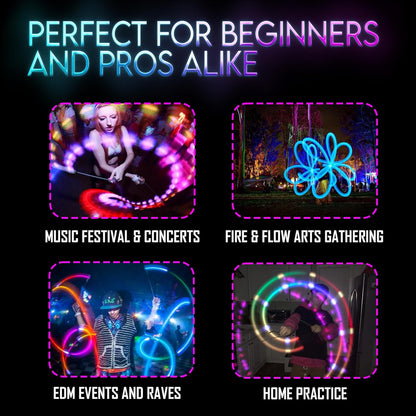 Orbpoi LED Poi Balls – USB Rechargeable Spinning Orb Flow W/ 30+ Color Modes – Glow Poi Balls W/Led Knob Handles & Soft Cases – LED Visual Poi for Rave Parties Festivals & Flow Arts
