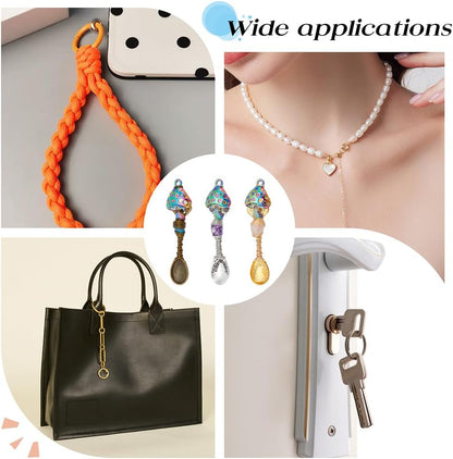 3 Pcs 3 Colors Natural Genstone Pendants, 2.6 Inch Long Mushroom Spoon Alloy Charms Wire Wrapped Necklace Spoons Charms for DIY Craft Jewelry Making Necklace Bracelet Key Chain