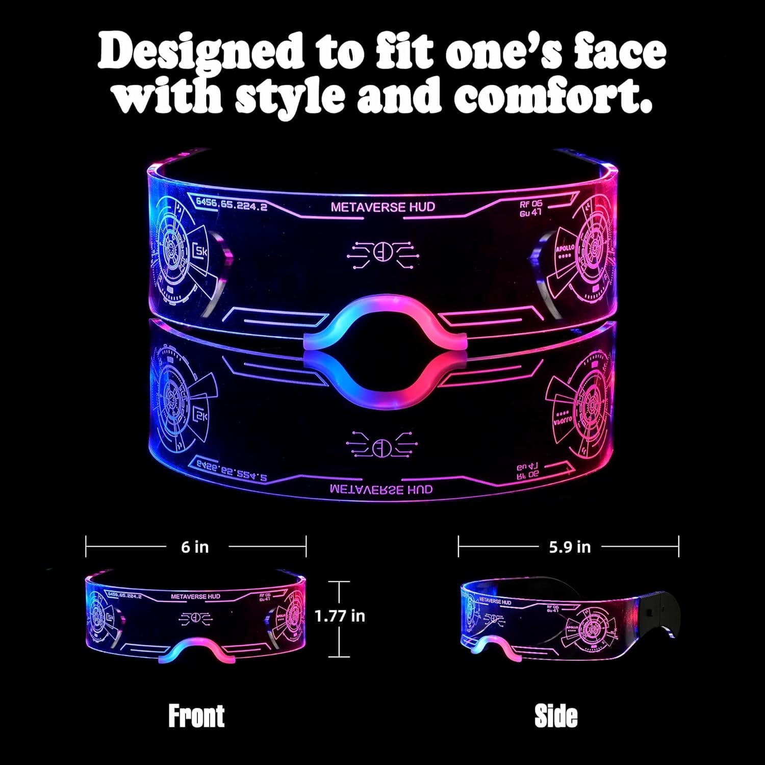 2 Pack Light up Glasses for Party LED Glass for Adults Kids Futuristic Sunglasses 7 Color Neon Glasses Glowing in Dark Accessories,Gifts(Elegant Style)