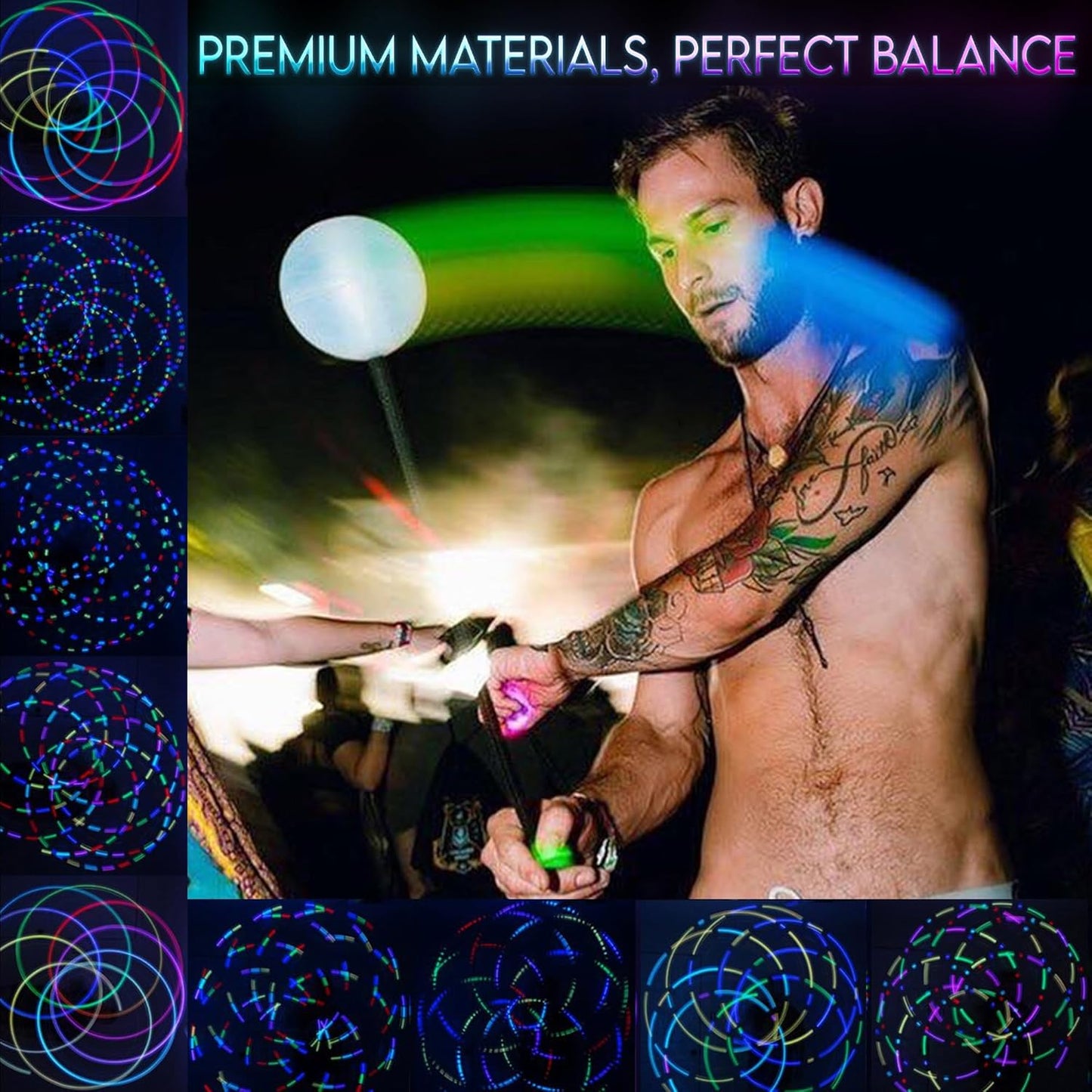 Orbpoi LED Poi Balls – USB Rechargeable Spinning Orb Flow W/ 30+ Color Modes – Glow Poi Balls W/Led Knob Handles & Soft Cases – LED Visual Poi for Rave Parties Festivals & Flow Arts