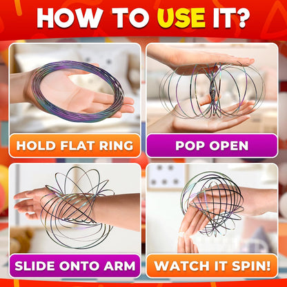 2 Pcs Flow Ring Spinner Ring Arm Toy - 5.1" Color - Changing Fidget Flow Toy with a Pleasant Smooth Surface, Easter Basket Stuffers Addition - Entertaining Geometric Magic Bracelet with Calming Effect
